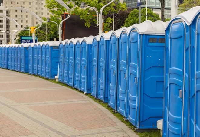 Seasonal porta potty units set up at a McMinnville, Oregon venue